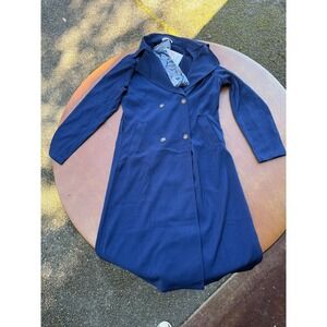 NWT KIRUNDO Women's Blue Size M Double-Breasted Trench Coat Lapel Overcoat